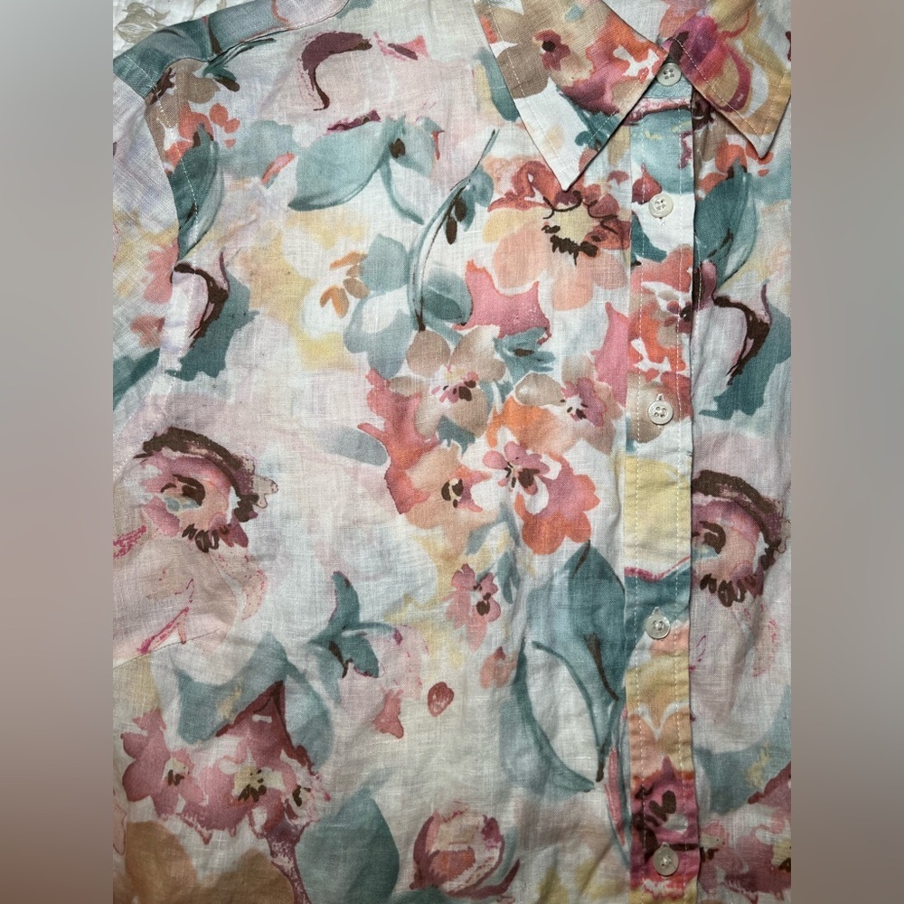 Ralph Lauren Green Label Floral Print Linen Button Down Shirt Tunic large XL - Picture 5 of 8